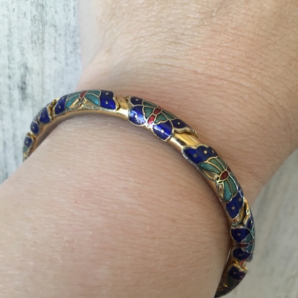 Detailed wrap around enamel butterflies blue gold - Picture 1 of 5